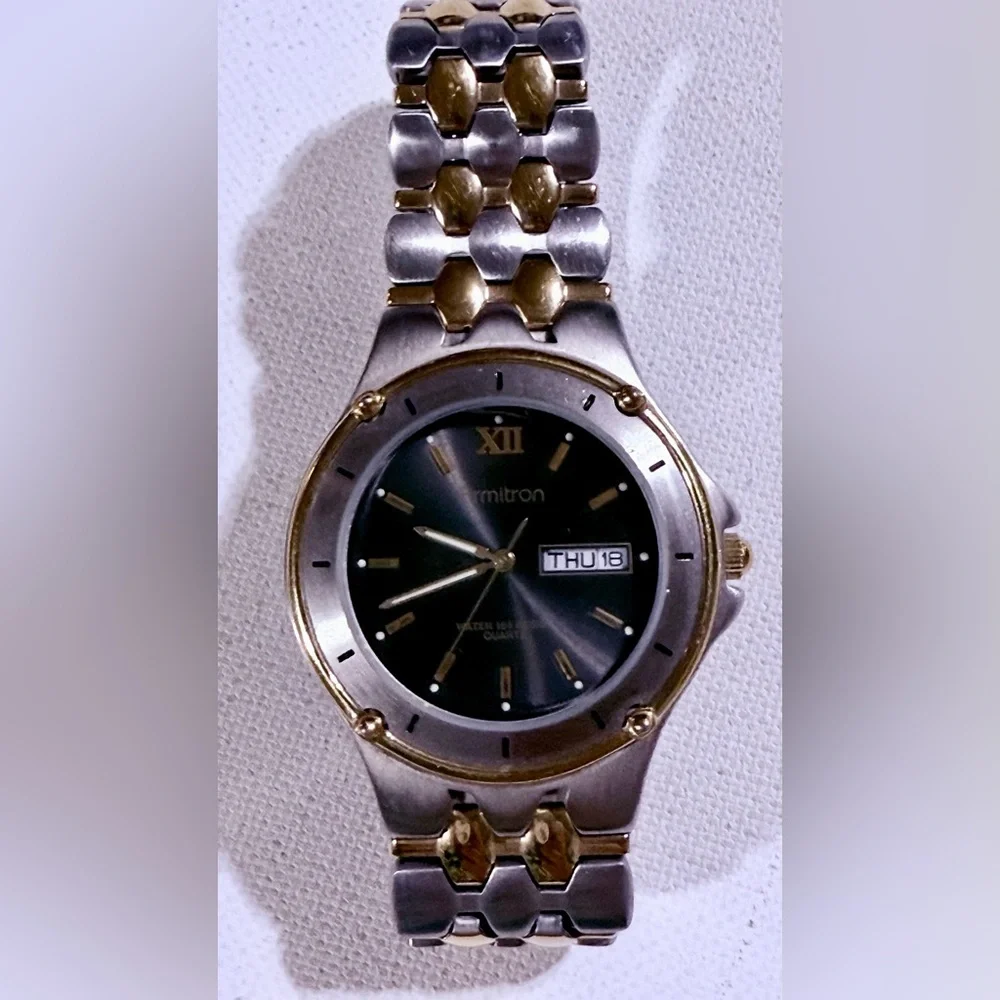 Armitron Two-Tone Silver and Gold Watch with Black Dial